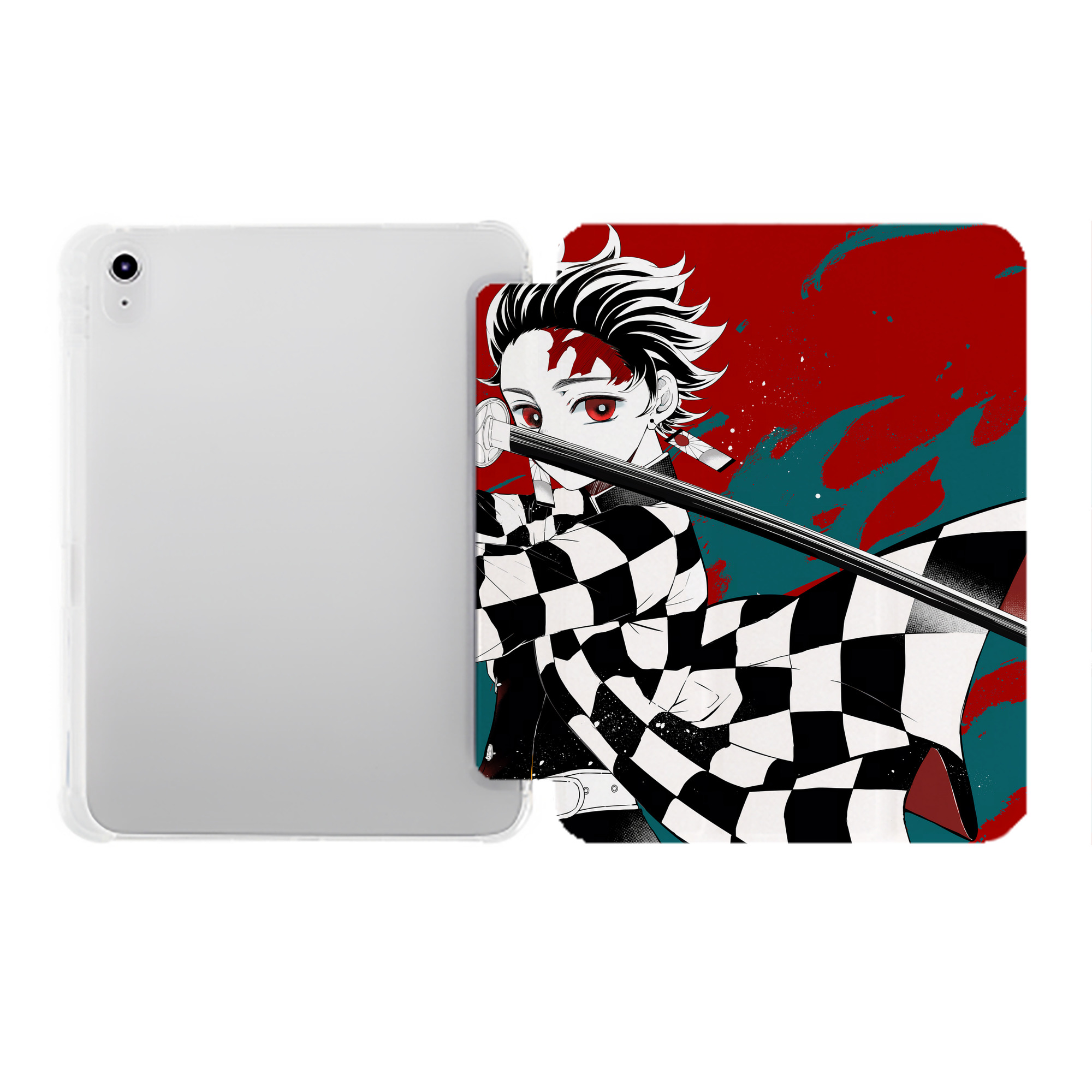 （画像用） 鬼滅の刃（きめつのやいば）竈門 炭治郎／かまど たんじろう Kamado Tanjirou IPad ケース ペン収納付き 三つ折りスタンド PUレザー×シリコン 対応機種9.5/10.5/10.9インチ